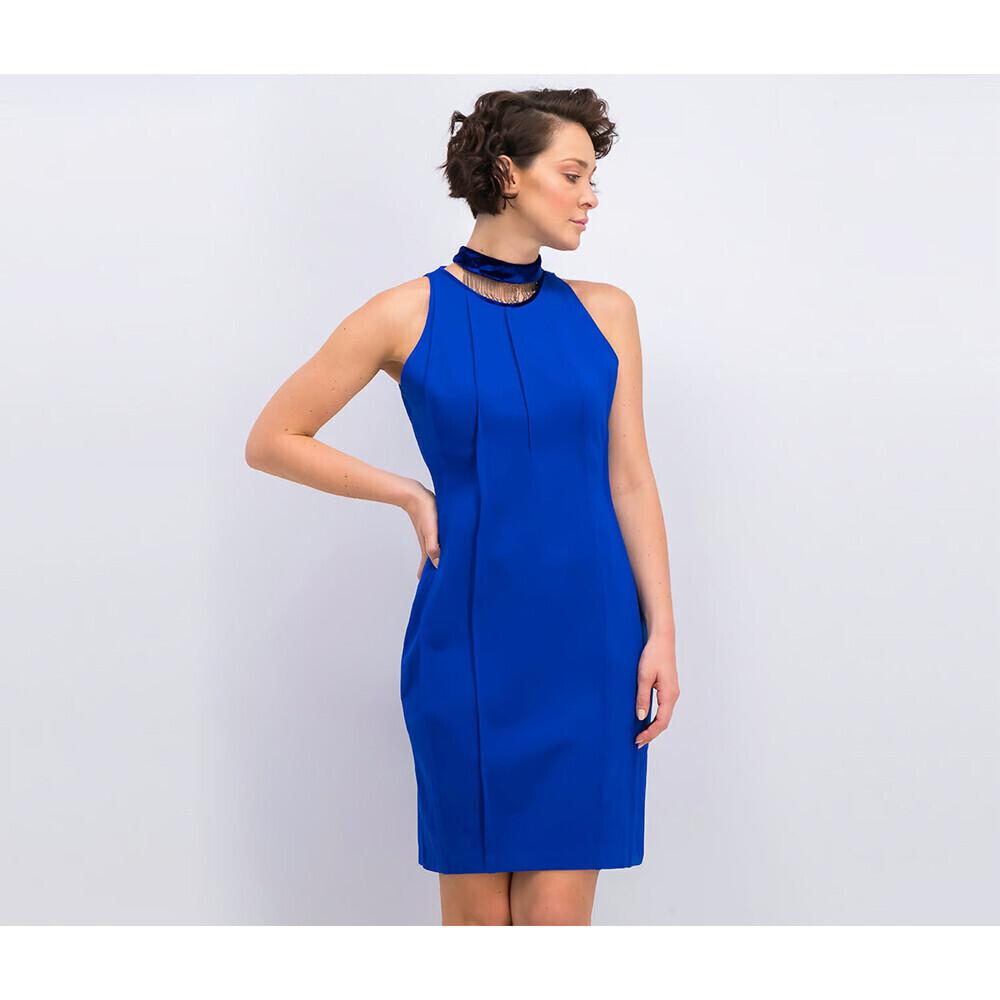 T Tahari Bristol Velvet Removable Choker Neck Dress In Royal Blue Size 10 US